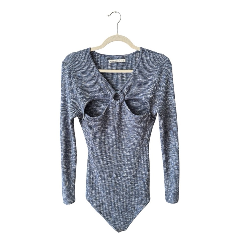 Abercrombie Blue Cutout O Ring Ribbed Bodysuit XL Y2K Going Out Top - Picture 9 of 9